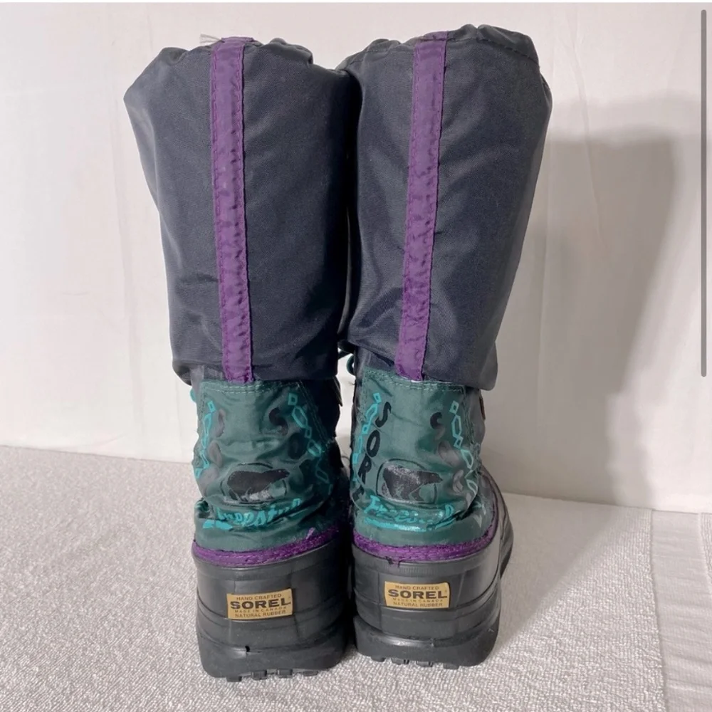 Vintage 90s Sorel Black Purple Teal Freestyle Sport Winter Snow Boots 11 - Picture 2 of 16